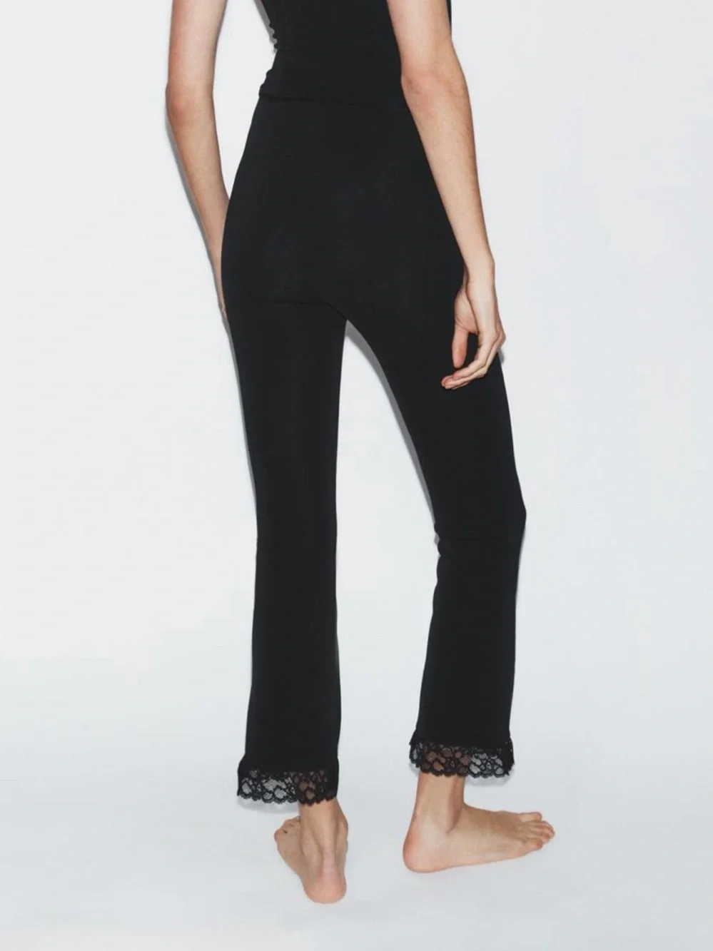 Zara NWT thick Black Lace Trim Hem stretchy legging Pants